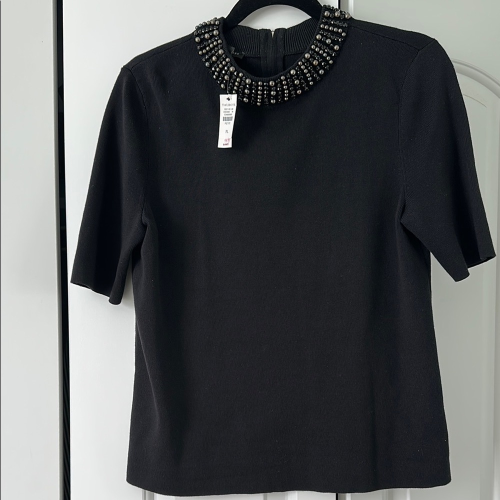 Talbots Black Embellished Boxy Blouse
